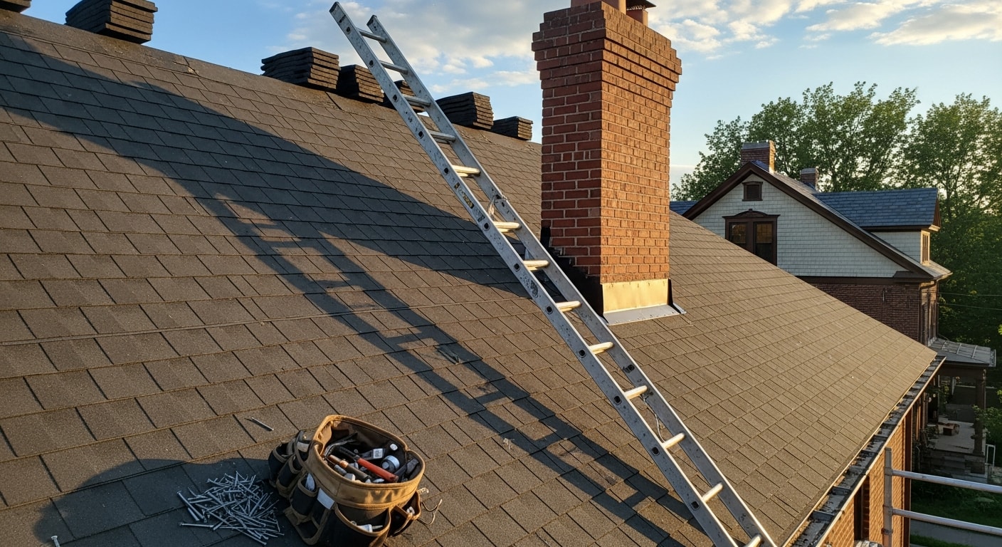 Residential roof replacement in progress
