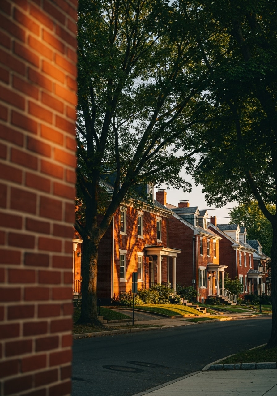Harrisburg residential neighborhood with brick homes and established tree canopy.